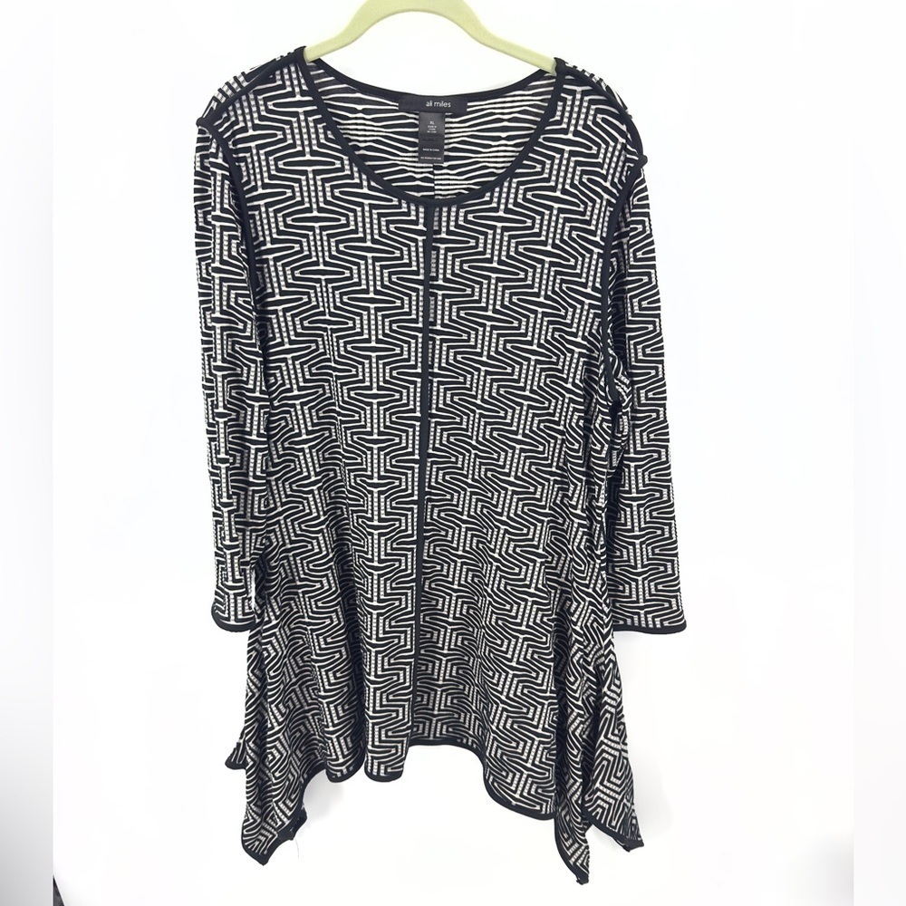 Ali Miles Tunic Top Womens XL Soft Stretch Retro Lagenlook Art To Wear Geometric